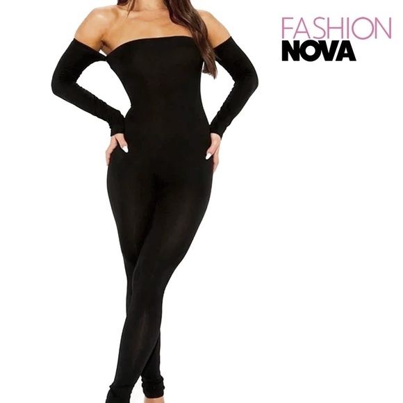 Fashion Nova Rayon Onesie Soothe Off On Shoulder Jumpsuit Leggings Sexy Bodycon - Picture 1 of 12